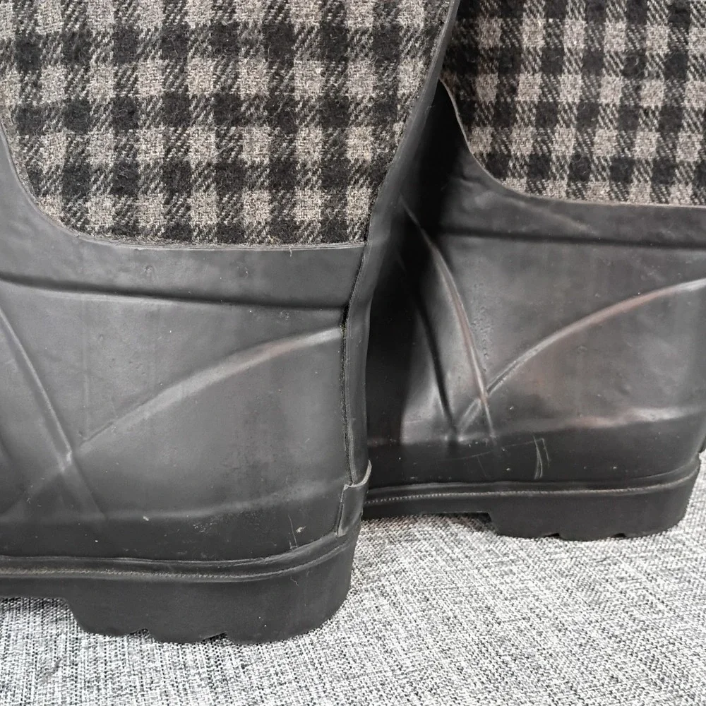 Apple Bottoms Womens 8 Plaid Rain Boots Black Gray Rhinestone Buckle Y2K Rubber